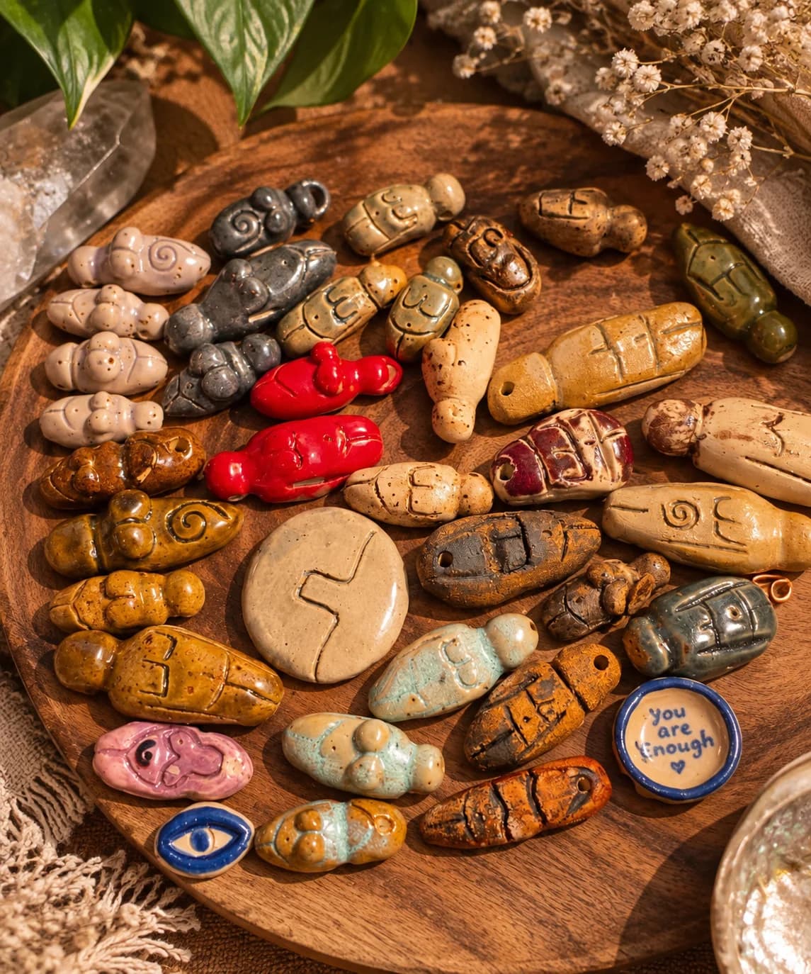 Ceramic Dea Madre pendants, each one different
