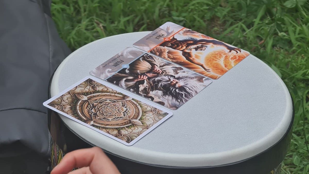 Oracle card deck on a hand drum